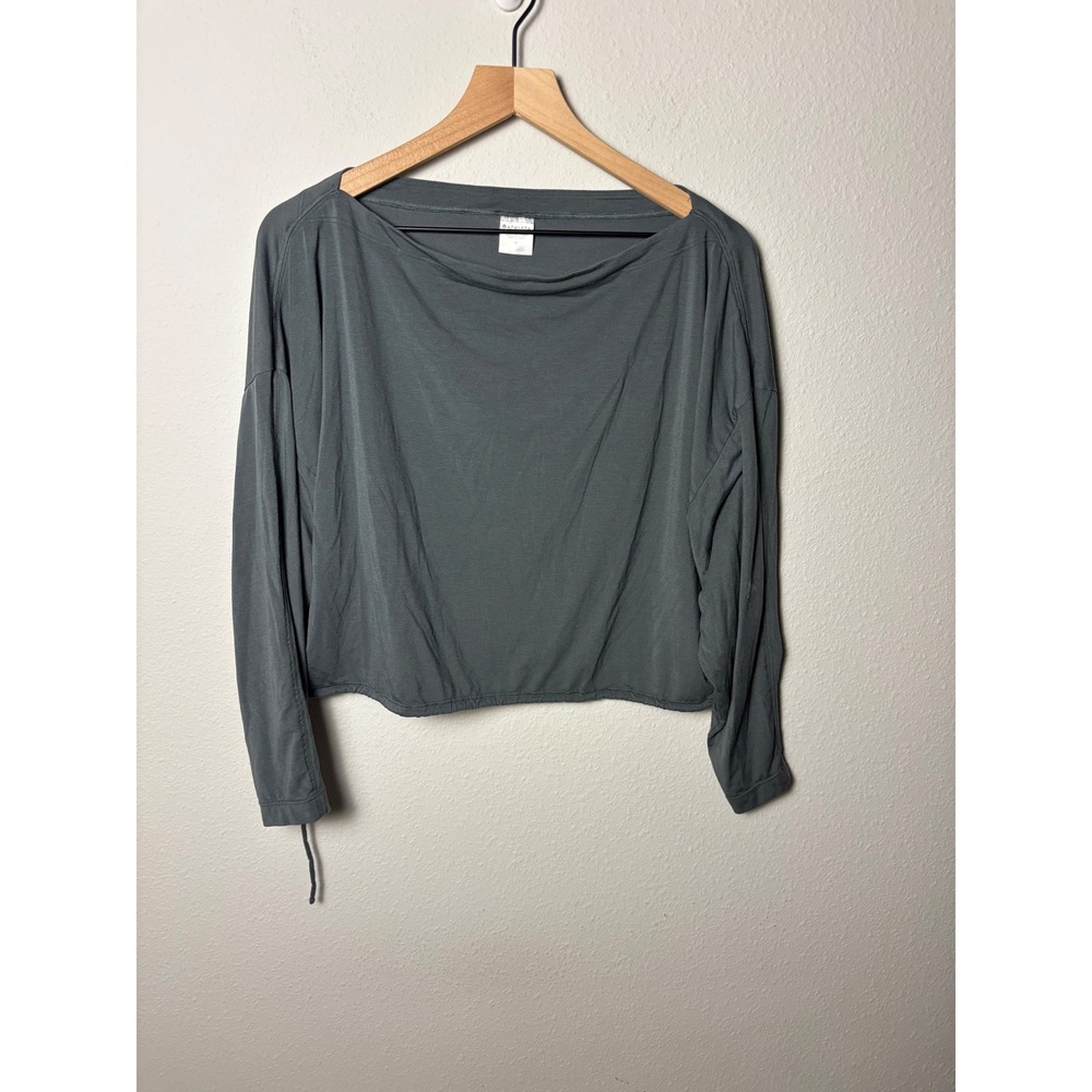 Athleta Cool Down Top 533418 Grey Green Long Sleeve Drawstring Hem Shirt M